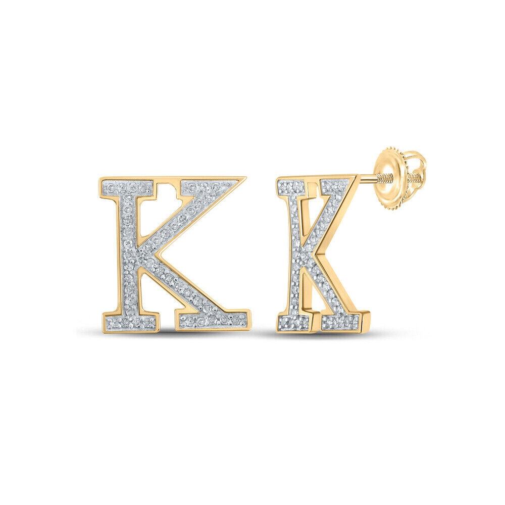 Diamond K Initial Letter Stud Earrings 10kt Yellow Gold